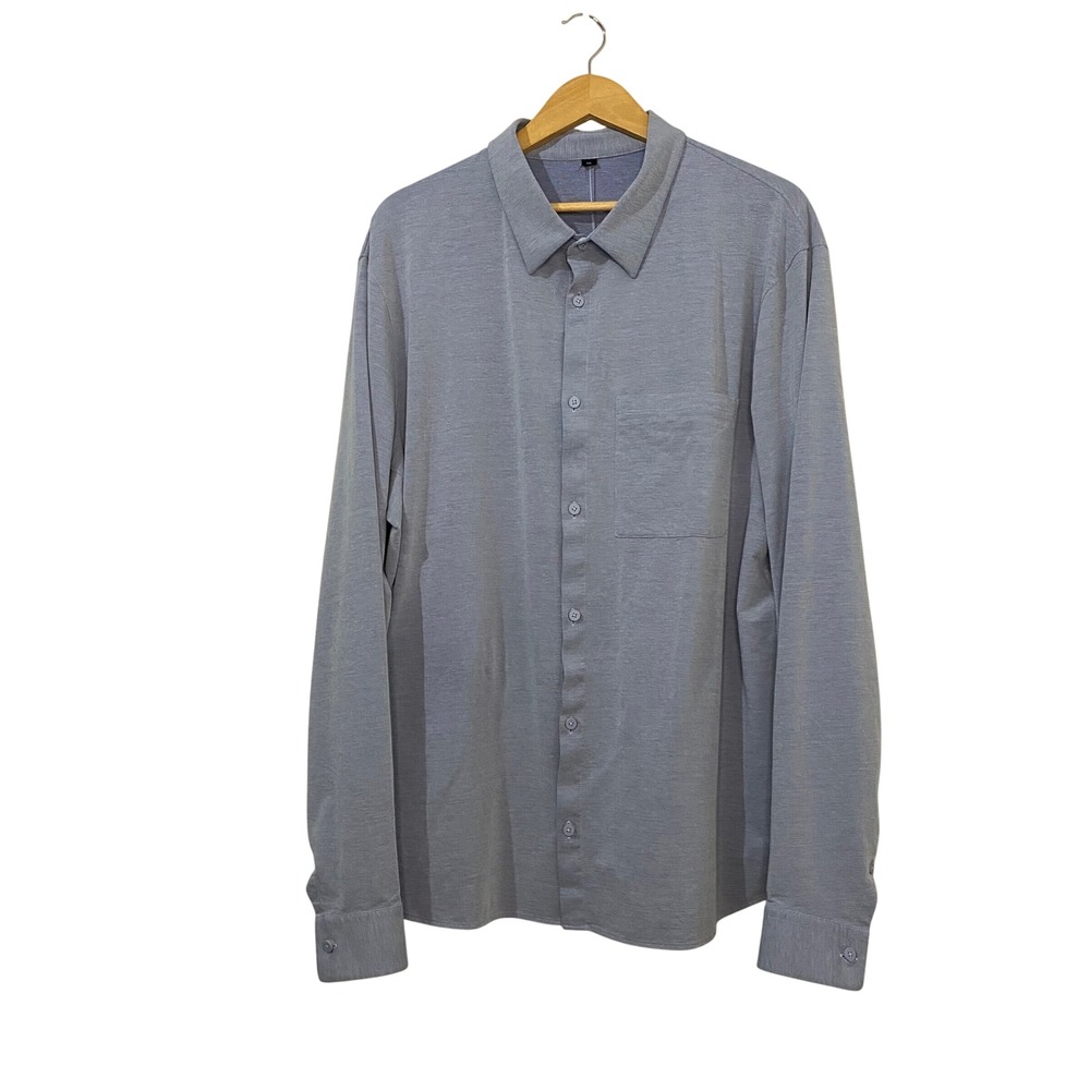Lululemon EUC Commission Long Sleeve Button Down Polo Shirt Mens 3XL Blue Tech